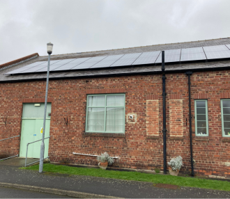 Solar panels outside of Sherburn Village Community Centre